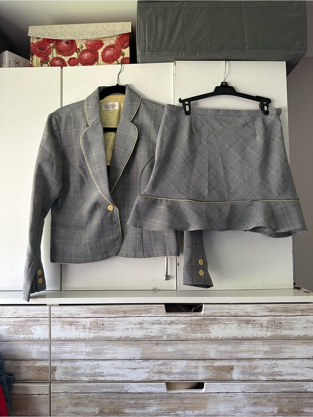 🖤 Studio I Petite 10P Plaid Blazer Skirt Suit Peplum Vintage Y2K